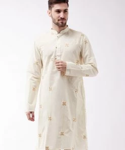 Vastramay Men's Cream Cotton Blend Kurta