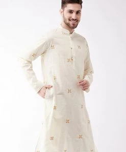 Vastramay Men's Cream Cotton Blend Kurta