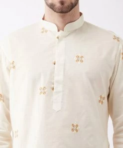 Vastramay Men's Cream Cotton Blend Kurta