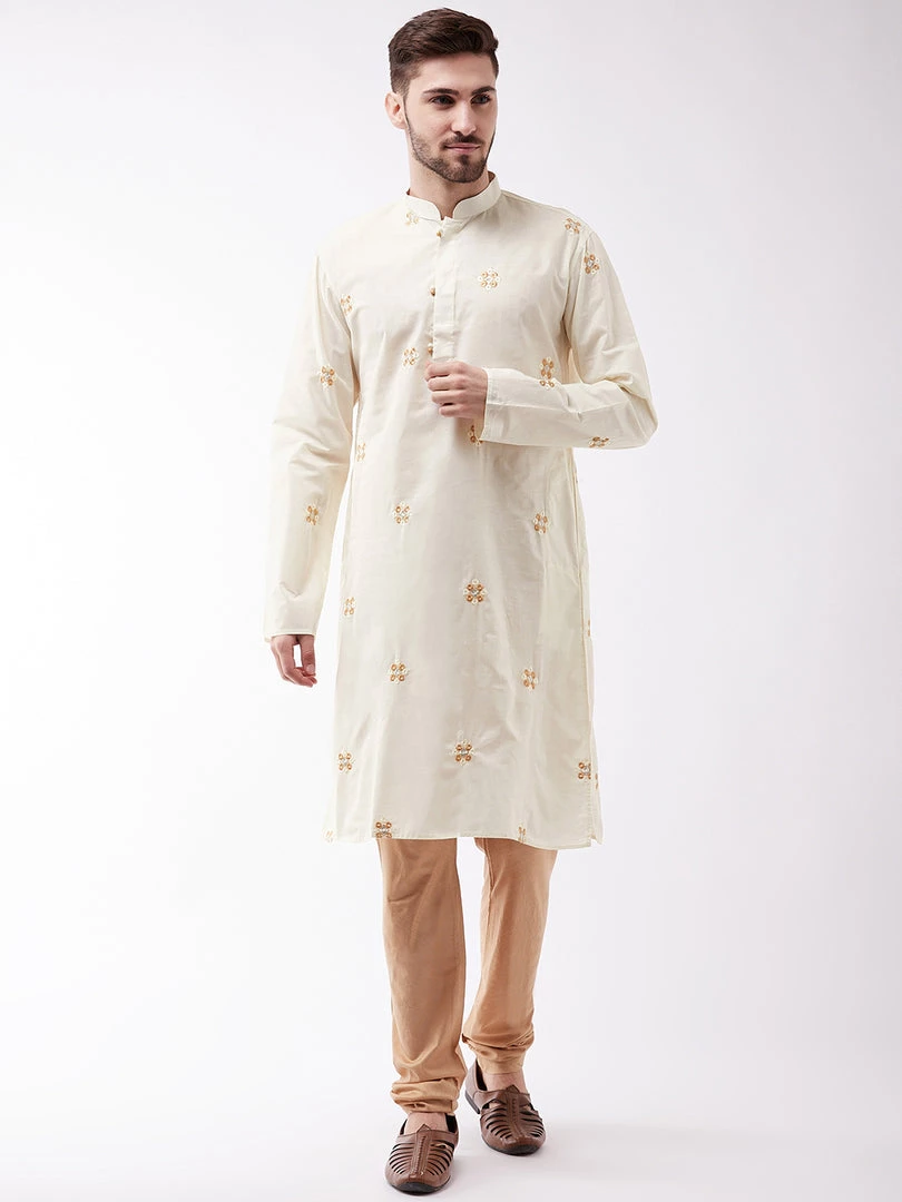 Vastramay Kurta Sets Men's Cream And Rose Gold Cotton Blend Kurta And Pyjama Set 3 Vastramay Kurta Sets Men's Cream And Rose Gold Cotton Blend Kurta And Pyjama Set