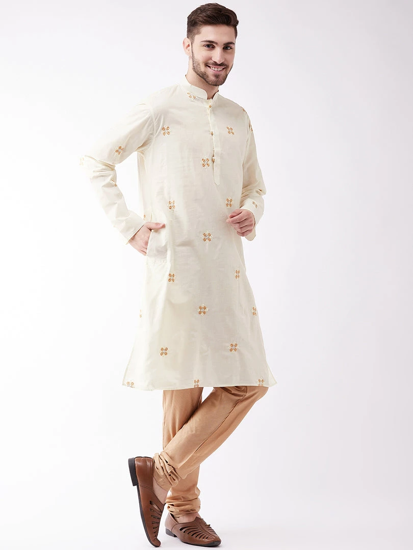Vastramay Kurta Sets Men's Cream And Rose Gold Cotton Blend Kurta And Pyjama Set 4 Vastramay Kurta Sets Men's Cream And Rose Gold Cotton Blend Kurta And Pyjama Set