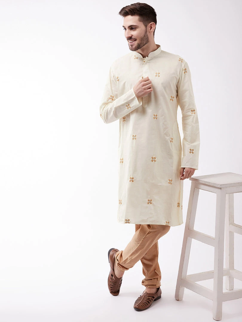 Vastramay Kurta Sets Men's Cream And Rose Gold Cotton Blend Kurta And Pyjama Set 8 Vastramay Kurta Sets Men's Cream And Rose Gold Cotton Blend Kurta And Pyjama Set