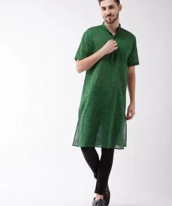 Vastramay Men's Solid Green Pure Cotton Kurta