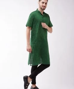 Vastramay Men's Solid Green Pure Cotton Kurta