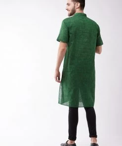 Vastramay Men's Solid Green Pure Cotton Kurta