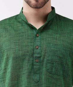 Vastramay Men's Solid Green Pure Cotton Kurta
