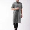 Vastramay Men's Solid Grey Pure Cotton Kurta