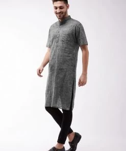 Vastramay Men's Solid Grey Pure Cotton Kurta