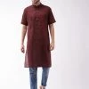 Vastramay Men's Solid Maroon Pure Cotton Kurta