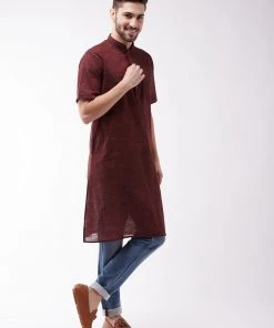 Vastramay Men's Solid Maroon Pure Cotton Kurta