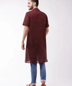 Vastramay Men's Solid Maroon Pure Cotton Kurta