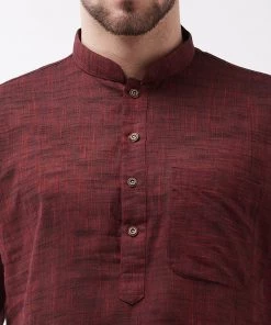 Vastramay Men's Solid Maroon Pure Cotton Kurta