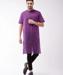 Vastramay Men's Solid Purple Pure Cotton Kurta