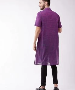 Vastramay Men's Solid Purple Pure Cotton Kurta