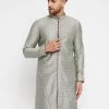 VASTRAMAY Men's Beige And Maroon Silk Blend Kurta