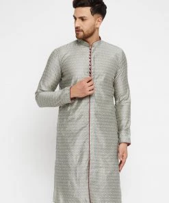 VASTRAMAY Men's Beige And Maroon Silk Blend Kurta
