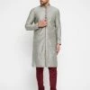VASTRAMAY Men's Beige, Grey And Maroon Silk Blend Kurta Pyjama Set