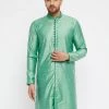 VASTRAMAY Men's Green Silk Blend Kurta