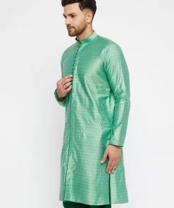 VASTRAMAY Men's Green Silk Blend Kurta