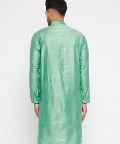 VASTRAMAY Men's Green Silk Blend Kurta