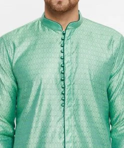 VASTRAMAY Men's Green Silk Blend Kurta