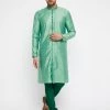 VASTRAMAY Men's Green Silk Blend Kurta Pyjama Set