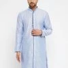 VASTRAMAY Men's Lavender And Navy Blue Silk Blend Kurta