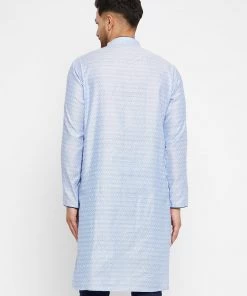 VASTRAMAY Men's Lavender And Navy Blue Silk Blend Kurta 10 VASTRAMAY Men's Lavender And Navy Blue Silk Blend Kurta