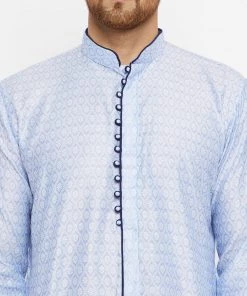 VASTRAMAY Men's Lavender And Navy Blue Silk Blend Kurta 11 VASTRAMAY Men's Lavender And Navy Blue Silk Blend Kurta