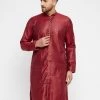 VASTRAMAY Men's Maroon Silk Blend Kurta