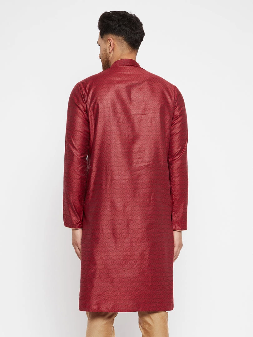 VASTRAMAY Men's Maroon Silk Blend Kurta 5 VASTRAMAY Men's Maroon Silk Blend Kurta