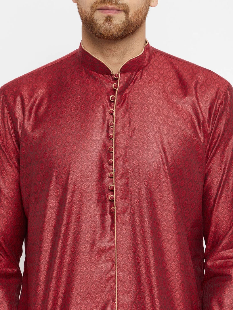 VASTRAMAY Men's Maroon Silk Blend Kurta 6 VASTRAMAY Men's Maroon Silk Blend Kurta