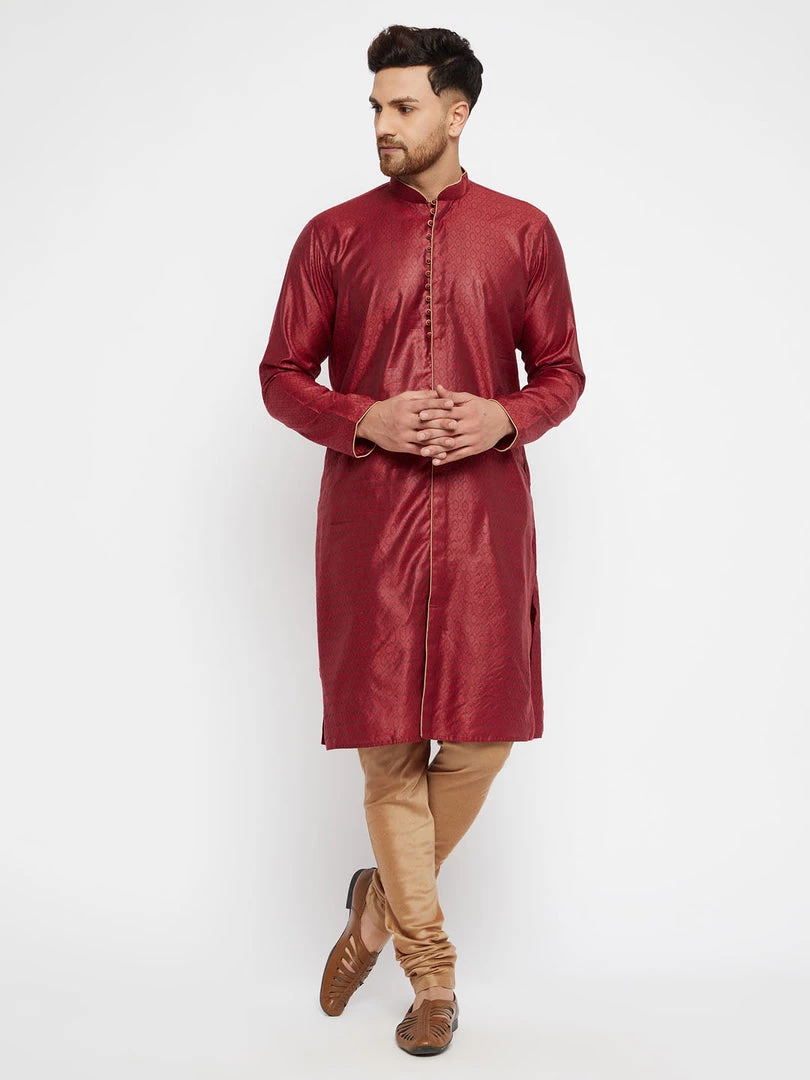VASTRAMAY Men's Maroon Silk Blend Kurta 7 VASTRAMAY Men's Maroon Silk Blend Kurta