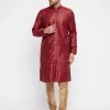 Vastramay Men's Maroon And Rose Gold Silk Blend Kurta Pyjama Set