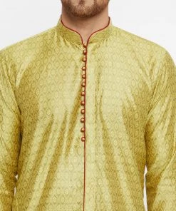 VASTRAMAY Men's Mustard And Maroon Silk Blend Kurta Pyjama Set 12 VASTRAMAY Men's Mustard And Maroon Silk Blend Kurta Pyjama Set