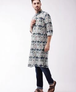 VASTRAMAY Men's Printed Cotton Silk Blend Kurta