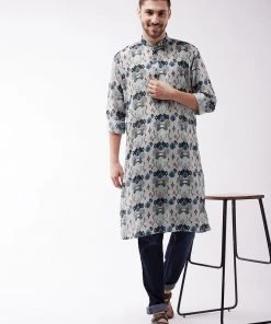 VASTRAMAY Men's Printed Cotton Silk Blend Kurta