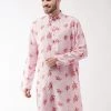 Vastramay Men's Multicolor-Base-Pink Muslin Blend Kurta