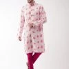 Rakhi Vastramay Men's Multicolor-Base-Pink Muslin Blend Kurta Pyjama Set