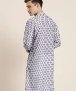 Kurta Sets Vastramay Men's Grey Cotton Blend Kurta