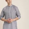 Kurta Sets Vastramay Men's Grey Cotton Blend Kurta And White Pyjama Set
