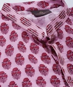 Vastramay Men's Pink Cotton Blend Kurta
