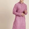 Vastramay Men's Pink Cotton Blend Kurta And White Pyjama Set