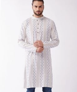 Vastramay Men's Multicolor-Base-Blue Silk Blend Kurta