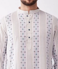 Vastramay Men's Multicolor-Base-Blue Silk Blend Kurta