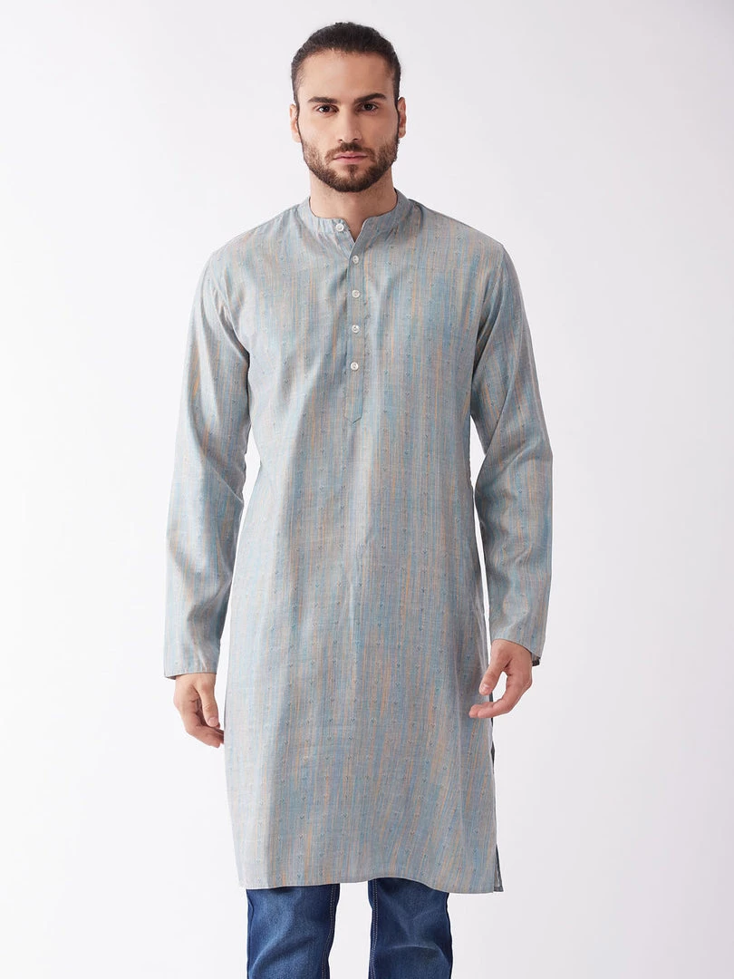 Vastramay Men's Multicolor-Base-White Silk Blend Kurta 3 Vastramay Men's Multicolor-Base-White Silk Blend Kurta