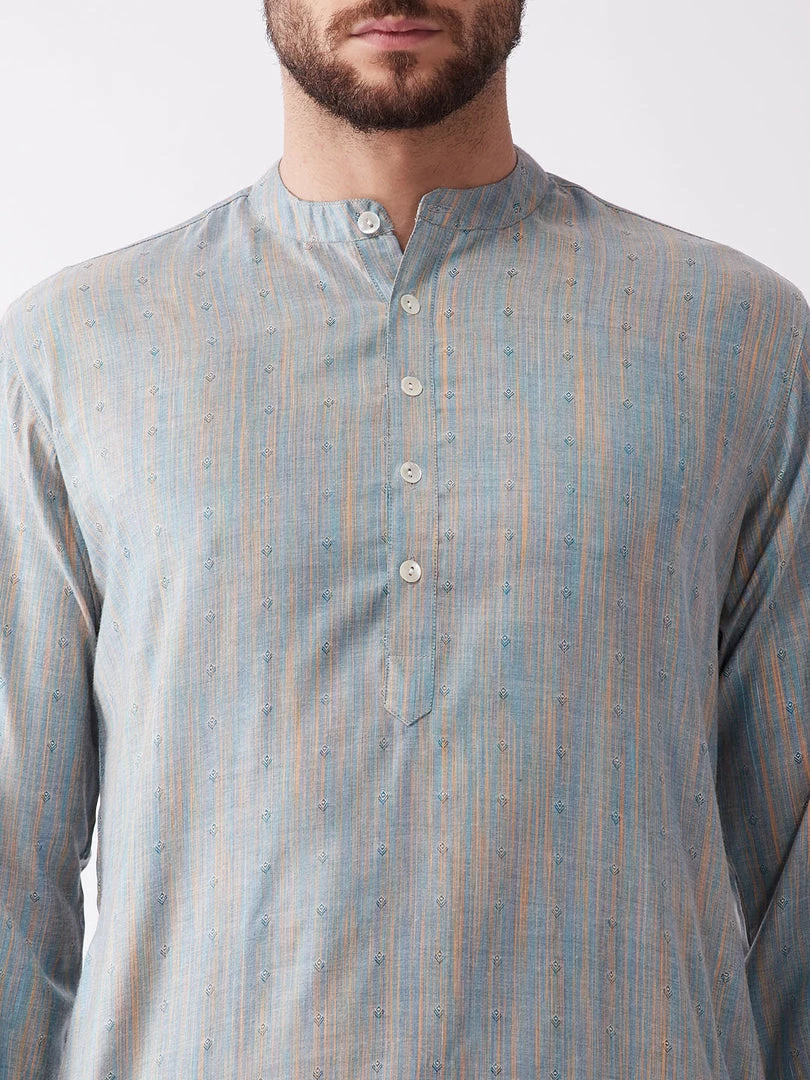 Vastramay Men's Multicolor-Base-White Silk Blend Kurta 6 Vastramay Men's Multicolor-Base-White Silk Blend Kurta