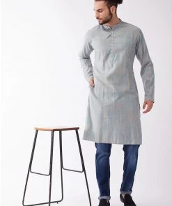 Vastramay Men's Multicolor-Base-White Silk Blend Kurta 13 Vastramay Men's Multicolor-Base-White Silk Blend Kurta