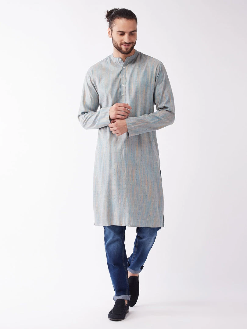 Vastramay Men's Multicolor-Base-White Silk Blend Kurta 8 Vastramay Men's Multicolor-Base-White Silk Blend Kurta