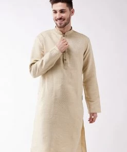 VASTRAMAY Men's Beige Silk Blend Kurta Buy 1 Get 1